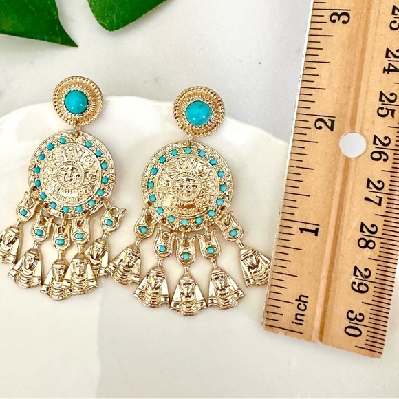 2/$30🌵 Blue Stone Gold Pharoah Egyptian Earrings Tribal Jewelry Gift Boho NEW - Picture 9 of 12